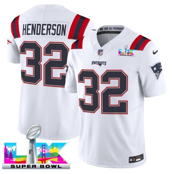 Mens or Youths Choose TreVeyon Henderson White Super Bowl LX Jersey Vapor Stitch